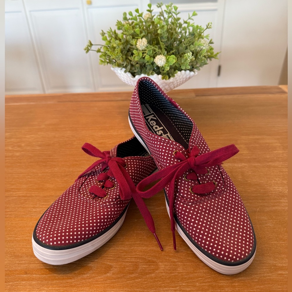 Women’s Keds Maroon & White Polka Dot Lace-Up Shoes